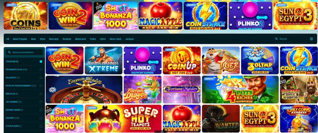 Catálogo de juegos del casino CaptainsBet España