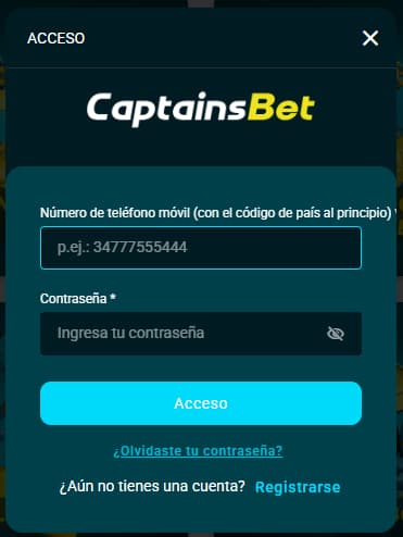 Inicio de sesión en la cuenta de CaptainsBet España